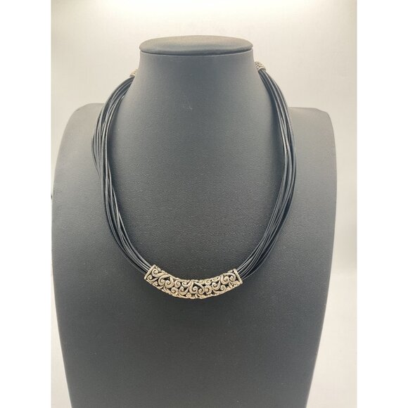 Vclm Jewelry - VCLM Black Multi-Strand Necklace With Silver Scrollwork Pendant & Lobster Clasp